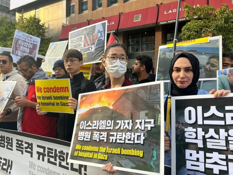 10월 19일 이스라엘의 가자지구 병원 폭격 규탄 긴급 행동에 참가했습니다!